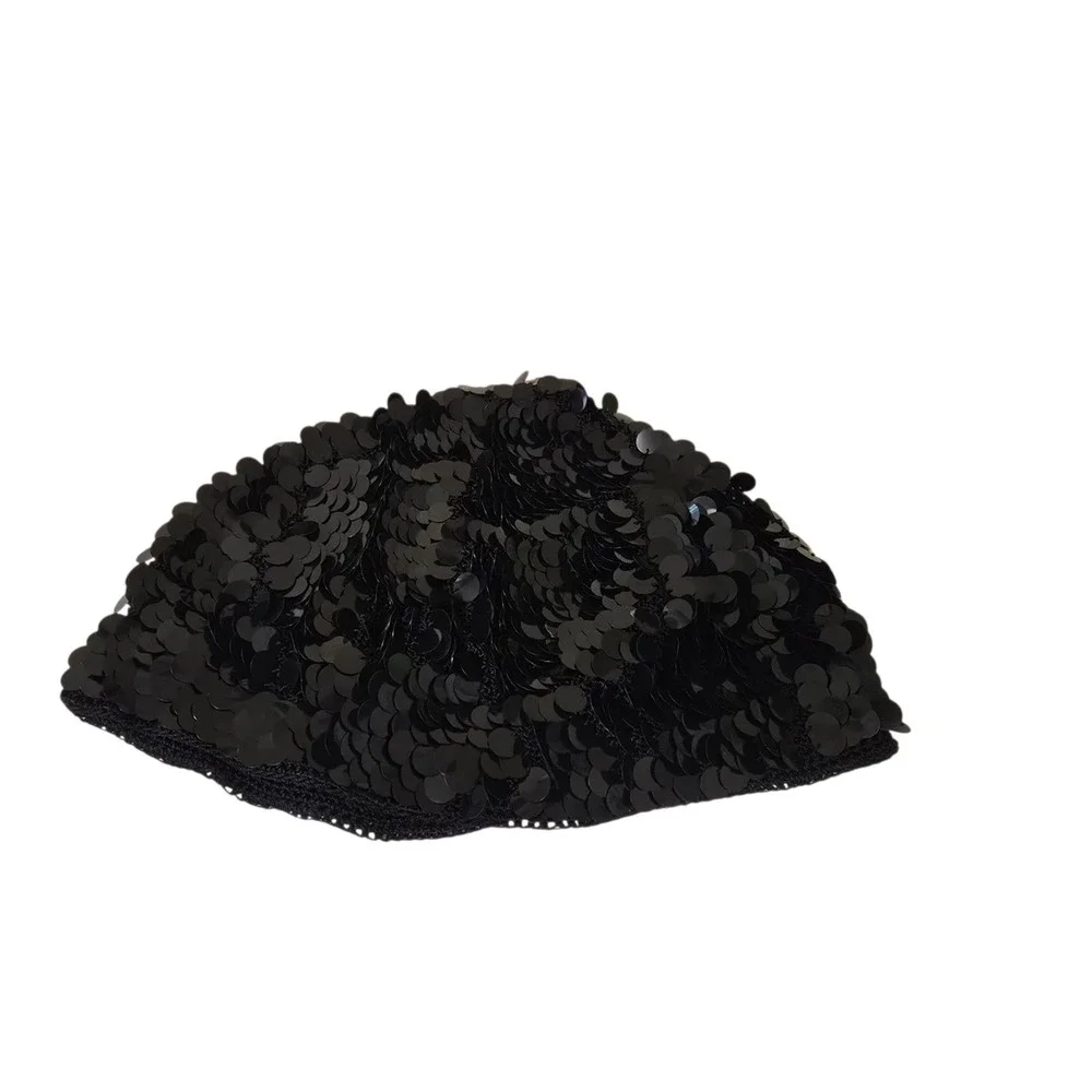 Womens Vintage Black Sequin Beret / Skullcap Hat Made in Italy